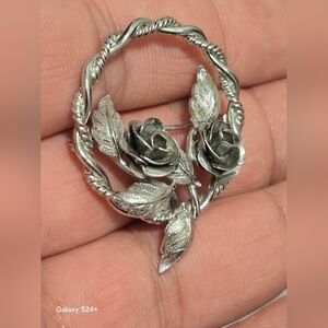 Vintage Broche Signe Bond Boyd Sterling Double Roses Couronne